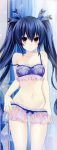 absurdres black_hair blush bra breasts cleavage hair_ornament highres lace lingerie long_hair looking_at_viewer medium_breasts navel neptune_(series) noire non-web_source official_art panties red_eyes ribbon scan solo tsunako twintails underwear underwear_only very_long_hair 