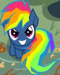  &gt;:d badumsquish equine evil_grin female food friendship_is_magic frown grin horse invalid_tag looking_at_viewer looking_up mammal messy my_little_pony pie pony rainbow_dash_(mlp) sharp_teeth sitting smile solo splatter teeth 