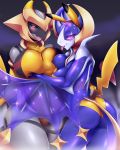  2018 anthro big_breasts big_butt breasts butt clothing cosplay digital_media_(artwork) duo female giratina legendary_pok&eacute;mon looking_at_viewer looking_back lunala mleonheart nintendo open_mouth pikachu pok&eacute;mon pok&eacute;mon_(species) thick_thighs tongue tongue_out video_games 