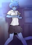  anthro blue_eyes cartoon_network cat clothed clothing feline female fighting_stance fur looking_at_viewer mammal mature_female mother nicole_watterson parent scrawl_(artist) skirt the_amazing_world_of_gumball 