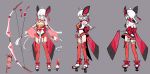  absurdres alternate_costume arrow artist_request ass_visible_through_thighs black_footwear bow_(weapon) breasts character_sheet cleavage commentary_request geta grey_background highres large_breasts multiple_views navel official_art platform_footwear platform_heels quad_tails red_legwear senki_zesshou_symphogear senki_zesshou_symphogear_xd_unlimited simple_background sketch smile symphogear_pendant tengu-geta thighhighs weapon white_hair yukine_chris 