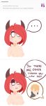 2018 ask_blog at big_breasts bigger blush breasts clothed clothing demon dialogue digital_media_(artwork) embarrassed english_text female hair hi_res horn humanoid invalid_tag looking_at_viewer male meryiel nipples not_furry red_hair sequence simple_background solo source speech_bubble standing succ_the_succubus succubus text toony topless version white_background 