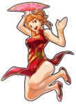  aoba_(smartbeat) breasts bun_cover china_dress chinese_clothes double_bun dress fan folding_fan full_body green_eyes holding holding_fan long_hair looking_at_viewer medium_breasts my-hime orange_hair paper_fan red_dress red_hair side_slit sleeveless smile solo sugiura_midori 