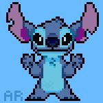  2018 alien angoraram black_eyes blue_background blue_fur blue_nose chest_tuft digital_media_(artwork) disney experiment_(species) front_view fur head_tuft lilo_and_stitch looking_at_viewer notched_ear pixel_(artwork) simple_background smile solo standing stitch tuft 