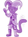 2017 3_toes 5_fingers anthro bell cat claws clothed clothing digital_drawing_(artwork) digital_media_(artwork) dofus ecaflip feline fur gloves hornbuckle jester long_tail male mammal rubber simple_background solo standing teeth toe_claws toes ush_galesh video_games wakfu white_background 