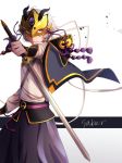  character_name chinese_clothes fate/grand_order fate_(series) gao_changgong_(fate) highres mask purple_eyes sabi_(kinokovo) serious short_hair silver_hair simple_background solo sword weapon white_background 