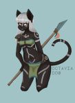  2017 2018 anthro blackfur bodypaint breasts clothed clothing digital_drawing_(artwork) digital_media_(artwork) female fur hair hi_res looking_at_viewer mammal markings octaviados open_mouth simple_background slightly_chubby smile solo standing thick_thighs tribal tribe voluptuous weapon wide_hips 