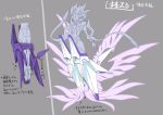  absurdres ass breasts character_sheet faceless grey_background highres kohinata_miku leotard mecha_musume medium_breasts multiple_views navel official_art plantar_flexion purple_wings senki_zesshou_symphogear senki_zesshou_symphogear_xd_unlimited simple_background sketch symphogear_pendant translation_request wings x-drive_(symphogear) yoshii_dan 