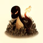  beige_background black_skin charmander claws commentary creature facial_mark fangs fiery_tail fire full_body gen_1_pokemon no_humans nostrils not_shiny_pokemon pokemon pokemon_(creature) simple_background solo standing tail vaughn_pinpin 