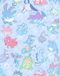  2018 3_toes 5_fingers antennae azumarill blue_background blue_body blue_scales bubble chinchou corsola croconaw digital_drawing_(artwork) digital_media_(artwork) dipstick_antennae fangs feraligatr flat_colors green_body group grumpy half-closed_eyes happy kingdra lanturn large_group legendary_pok&eacute;mon looking_at_viewer mantine marill marine nintendo octillery open_mouth open_smile pink_body pink_cheeks pok&eacute;mon pok&eacute;mon_(species) politoed purple_mane qwilfish raised_arm red_body red_eyes remoraid scales simple_background slowking smile suicune toes totodile two_tone_body v_sign vaporotem video_games wooper yellow_sclera 