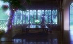  chair curtains granblue_fantasy hanging_plant hood hood_down indoors male_focus sandalphon_(granblue_fantasy) short_hair solo table takano_takao vase window 