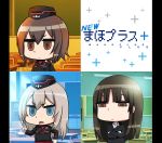 artist_request bad_id black_hat black_jacket blue_eyes brown_eyes brown_hair chibi clenched_hand closed_eyes crossed_arms frown garrison_cap girls_und_panzer hat itsumi_erika jacket kuromorimine_military_uniform long_hair looking_at_viewer love_plus military military_hat military_uniform multiple_girls nishizumi_maho nishizumi_shiho open_mouth parody riyo_(lyomsnpmp)_(style) school short_hair silver_hair style_parody twilight uniform upper_body 