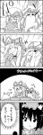  animal_ears arms_up bag bow bread cat_ears chen comic commentary_request crumbs door dress eating emphasis_lines food greyscale hair_bow hat hat_ribbon highres holding long_hair mob_cap monochrome pastry ribbon shopping_bag smile tani_takeshi touhou translation_request yakumo_yukari yukkuri_shiteitte_ne 