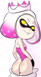  2018 beauty_mark breasts cephalopod clothing crown davidsanchan digital_media_(artwork) fangs female fingerless_gloves gloves hair inkling leotard light_skin looking_at_viewer marine nintendo not_furry pearl_(splatoon) pink_hair simple_background small_breasts smile solo splatoon splatoon_2 squid standing teasing teeth tentacle_hair tentacles undressing video_games white_background yellow_eyes 