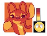  &lt;3 &lt;3_eyes 2018 alien alternate_color angel_(lilo_and_stitch) angoraram antennae chest_markings chest_tuft digital_drawing_(artwork) digital_media_(artwork) disney emoji experiment_(species) fur lilo_and_stitch looking_down markings one_ear_down orange_background purple_nose raised_inner_eyebrows restricted_palette signature simple_background smile tears tuft warm_colors white_background 