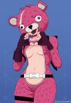  &lt;3 bear_costume breasts cleavage clothed clothing costume cuddle_team_leader_(fortnite) female fortnite fur human human_only mammal mangauniversee medium_breasts midriff pink_fur solo 