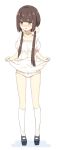  ass_visible_through_thighs bad_id bad_pixiv_id bangs black_footwear blush bow bow_panties brown_eyes brown_hair chinese_commentary collarbone commentary_request dress dress_lift eyebrows_visible_through_hair full_body hair_ornament hatsunatsu highres kneehighs lifted_by_self long_hair looking_away looking_to_the_side low_twintails nose_blush original panties parted_lips partial_commentary platform_footwear puffy_short_sleeves puffy_sleeves short_sleeves simple_background solo standing twintails underwear very_long_hair white_background white_dress white_legwear white_panties 