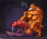  anthro balls beast_(disney) beauty_and_the_beast big_penis cat duo feline hairy huge_muscles huge_penis humanoid_penis male male/male mammal monster muscular penis uniparasite 