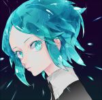  androgynous aqua_eyes aqua_hair glowing glowing_hair houseki_no_kuni kohana_(ayako) looking_at_viewer necktie phosphophyllite short_hair solo sparkle 