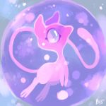  aqua_eyes creature full_body gen_1_pokemon glitchedpuppet legendary_pokemon mew no_humans pink_skin pokemon pokemon_(creature) signature solo 