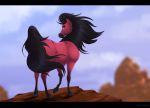  2018 black_bars black_hair day detailed_background digital_media_(artwork) equine feral hair hooves horse kitchiki mammal outside sky solo standing 