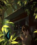  1boy bug building butterfly glowing glowing_eyes insect nature original outdoors tensen tree 