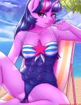  2018 absurd_res anthro beach breasts clothing digital_media_(artwork) equine eyelashes female friendship_is_magic hair hi_res horn long_hair looking_at_viewer mammal my_little_pony one-piece_swimsuit outside seaside solo swimsuit twilight_sparkle_(mlp) twistedscarlett60 unicorn 