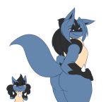  anthro big_butt butt dart_(dewwydarts) dewwydarts fan_character female low_res lucario may_(dewwydarts) nintendo pok&eacute;mon pok&eacute;mon_(species) purple_eyes seductive simple_background smile video_games white_background wide_hips 