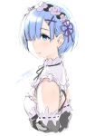  artist_name black_ribbon blue_eyes blue_hair commentary_request dated from_side hair_ornament hair_over_one_eye hair_ribbon hairband hairclip highres light_blush looking_away maid neck_ribbon purple_ribbon re:zero_kara_hajimeru_isekai_seikatsu rem_(re:zero) ribbon short_hair signature smile solo tachibana_roku upper_body x_hair_ornament 