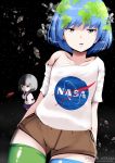  artist_name astraea_(atelierastraea) asymmetrical_legwear blue_hair blue_legwear brown_eyes brown_shorts cloud cowboy_shot earth earth-chan eyebrows_visible_through_hair giantess green_hair green_legwear highres looking_at_viewer moon-chan multicolored_hair multiple_girls nasa_logo off_shoulder open_mouth original parted_lips personification satellite school_uniform shirt short_hair short_shorts shorts space star_(sky) t-shirt tesla_roadster thighhighs zettai_ryouiki 