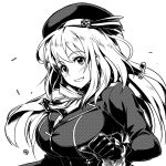  :d atago_(kantai_collection) beret blush breasts commentary_request gloves hat highres kantai_collection large_breasts long_hair open_mouth smile solo tachibana_roku upper_body 