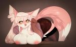  2018 anthro areola bent_over big_breasts bra breast_rest breast_squish breasts brown_background canine clothing digital_media_(artwork) dipstick_tail exposed_breasts eyewear female fennec fox fur glasses hair huge_breasts inner_ear_fluff legwear lingerie long_hair looking_at_viewer loyse luckypan mammal multicolored_tail nipple_bulge nipples simple_background skirt solo stockings thick_thighs thigh_highs underwear yellow_eyes 