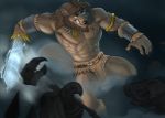  2018 abs anthro biceps canine clothed clothing digital_media_(artwork) fur hair male mammal marsel-defender melee_weapon muscular muscular_male pecs scar sword teeth topless weapon wolf 