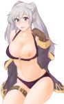  1girl areolae breasts female_my_unit_(fire_emblem:_kakusei) fire_emblem fire_emblem:_kakusei fire_emblem_heroes large_breasts my_unit_(fire_emblem:_kakusei) navel nipples purple_eyes swimsuit tridisart twintails white_hair 