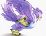  animal_genitalia avian blue_eyes claws cloaca dragon_quest eyelashes feathers female feral green_eyes hi_res hurikata looking_at_viewer purple_feathers ramia scales simple_background solo video_games white_background wings 