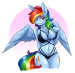  2018 absurd_res ambris anthro anthrofied areola breasts clothed clothing cutie_mark digital_media_(artwork) equine eyelashes feathered_wings feathers female friendship_is_magic hair hi_res looking_at_viewer mammal multicolored_hair multicolored_tail my_little_pony nipples pegasus pink_eyes rainbow_dash_(mlp) rainbow_hair rainbow_tail smile solo wings 