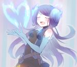 breasts closed_eyes collarbone fire gloves heart kagutsuchi_(xenoblade) long_hair medium_breasts open_mouth purple_hair ramice730 simple_background smile solo xenoblade_(series) xenoblade_2 