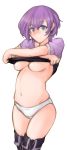  blush breasts fire_emblem fire_emblem:_shin_monshou_no_nazo katarina_(fire_emblem) medium_breasts navel panties purple_hair shirt_lift short_hair tridisart underboob 