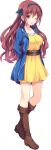  aranami_kyou arms_behind_back beads blush boots collarbone eyebrows_visible_through_hair full_body fuyuichi_monme hair_beads hair_ornament hairband highres kari_gurashi_ren'ai long_sleeves looking_at_viewer official_art one_eye_closed open_mouth red_eyes red_hair skirt solo transparent_background 