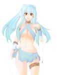  1girl blue_hair blush breasts fire_emblem fire_emblem:_rekka_no_ken long_hair medium_breasts navel ninian red_eyes tridisart 