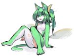  2015 anthro breasts canine daiyousei featureless_breasts featureless_crotch female fox green_eyes green_hair hair long_hair lying mammal nude open_mouth ponytail sad solo tears toribako touhou transformation wings 