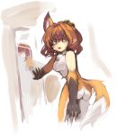  2015 abstract_background anthro blonde_hair breasts butt canine featureless_breasts female fox hair mammal mirror nude open_mouth sad solo standing tears toribako transformation yellow_eyes 