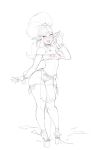  breasts clothing elf female humanoid legoman loincloth makeup monochrome nipple_bulge not_furry open_mouth pussy smile solo standing translucent transparent_clothing wide_hips 