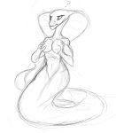  ? anthro black_and_white breasts female full-length_portrait holding_breast long_tail monochrome naga nude portrait reptile scalie simple_background sketch slit_pupils snake solo video_games viper_(x-com) w4g4 white_background x-com 