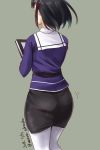  ass black_hair book commentary_request dated facing_away haguro_(kantai_collection) kantai_collection minase_(takaoka_nanase) pantyhose pencil_skirt remodel_(kantai_collection) short_hair skirt twitter_username white_legwear 