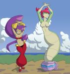  animana21 arms_above_head breasts clothing dancing eyes_closed featureless_breasts female genie hair humanoid invalid_color jewelry naga nude pot_(disambiguation) purple_hair red_hair reptile scalie sea shantae shantae_(series) snake tuki water 