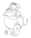  anthro barefoot belly big_belly black_and_white clothed clothing ed_shapeshifter elephant figurine hair mammal midriff monochrome obese overweight sketch solo torn_bottomwear torn_clothing torn_topwear transformation trunk tusks weight_gain worried 