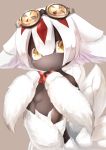  1girl black_skin breasts claws extra_arms faputa female fur hands_together kyabe_tsuka made_in_abyss monster_girl solo white_hair yellow_eyes 