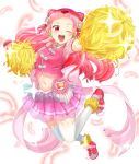  ;d absurdres cure_yell earrings full_body heart highres hugtto!_precure jewelry long_hair looking_at_viewer magical_girl midriff navel nono_hana one_eye_closed open_mouth pink_eyes pink_hair pom_poms precure shinonome_mozuku smile solo sparkle thighhighs white_legwear 