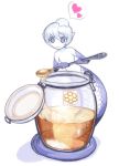  blue_eyes flat_chest heart holding honey idon jar lamia minigirl monster_girl original short_hair simple_background slit_pupils smile solo speech_bubble spoken_heart spoon white_background white_hair white_skin 